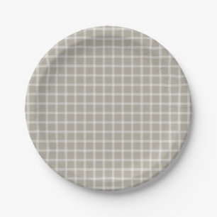 Grey Simple Gingham Gender Neutral Baby Shower Paper Plate