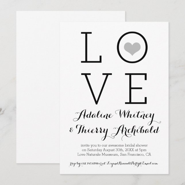 Grey Simple Love Bridal Shower Invite (Front/Back)