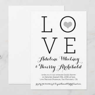 Grey Simple Love Bridal Shower Invite