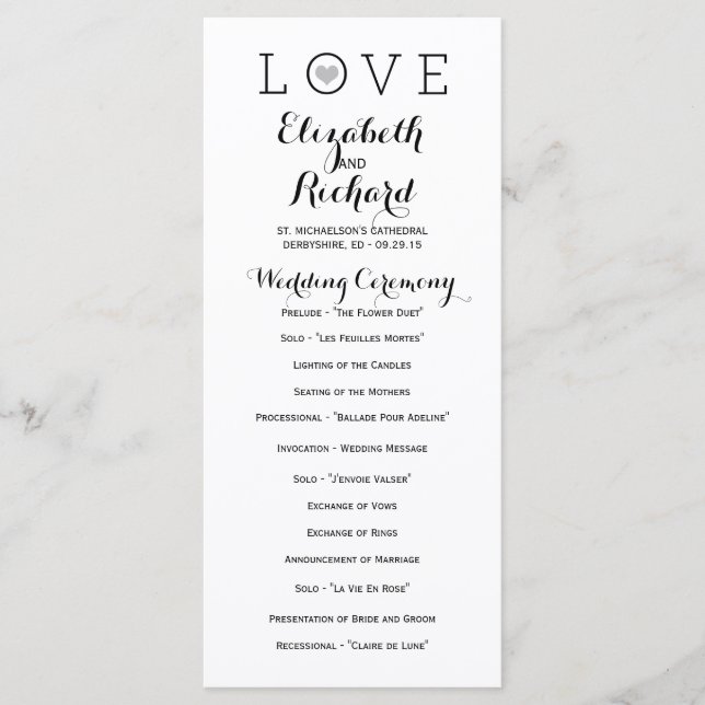 Grey Simple Love Wedding Programs Programme (Front)