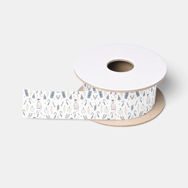 Grey Simple Merry Christmas  Satin Ribbon (Spool)
