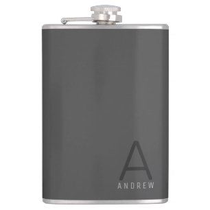 Grey Simple Modern Monogram Personalised Flask