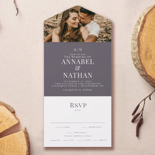 Grey Simple Modern Monogram Photo All In One Invitation