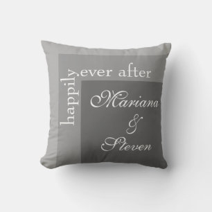 Grey Simple Modern Script Wedding Cushion
