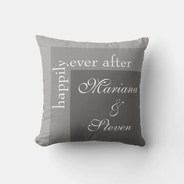 Grey Simple Modern Script Wedding Cushion (Front)