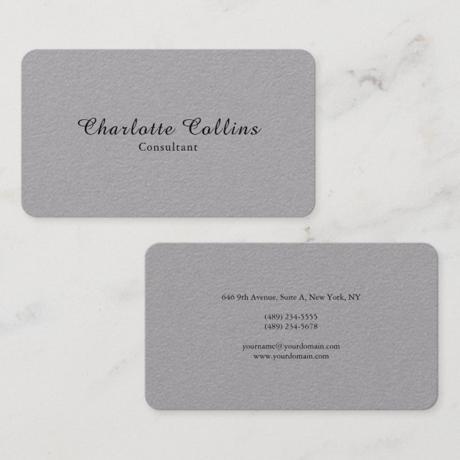 Grey Simple Plain Minimalist Professional Modern Business Card (Front/Back)