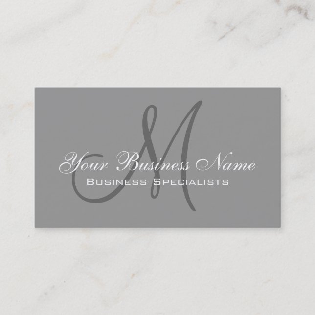 Grey Simple Plain Monogram Logo Business Card (Front)