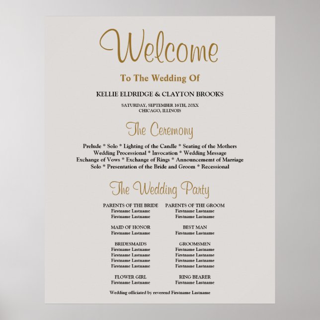 Grey Simple Wedding Ceremony Program Sign (Front)