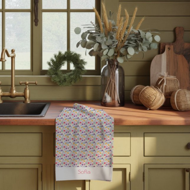 Grey simple wildflower pattern name tea towel (Creator Uploaded)