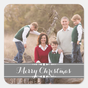 Grey Simply Chic Holiday Photo Stickers