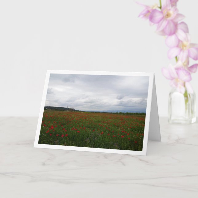 Grey Skies over Poppy Field Landscape Card (Orchid)