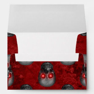 Grey Skull Heart Eyes Red Watercolor Goth Romantic Envelope