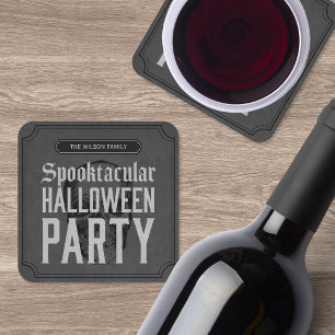 Grey Skull Spooktacular Halloween Party Square Paper Coaster