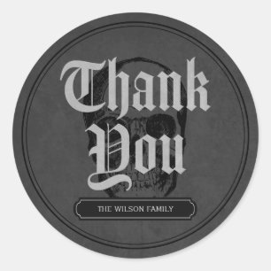 Grey Skull Spooktacular Halloween Thank You Classic Round Sticker