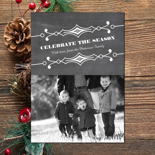 Grey Slanted Chalkboard Holiday Photo Flat Card (Slanted Chalkboard Holiday Photo Card)