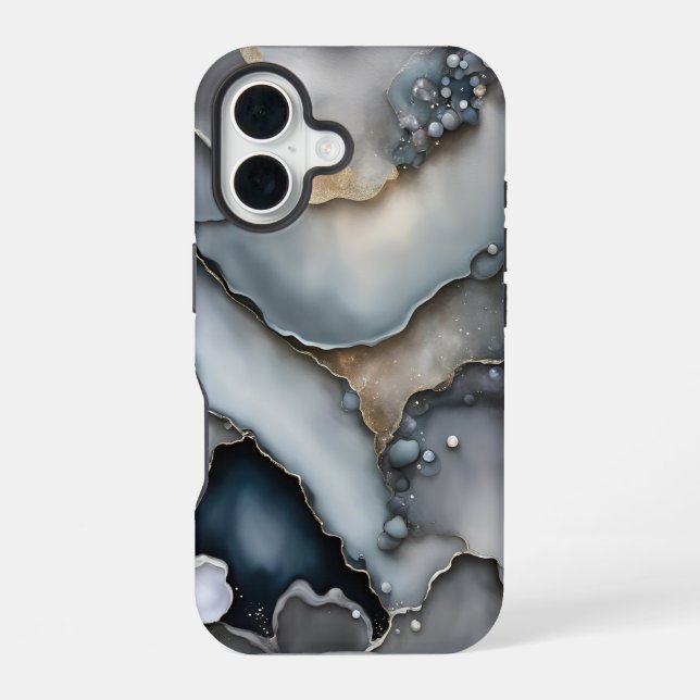 Grey Slate and Pebbles iPhone 16 Case (Back)