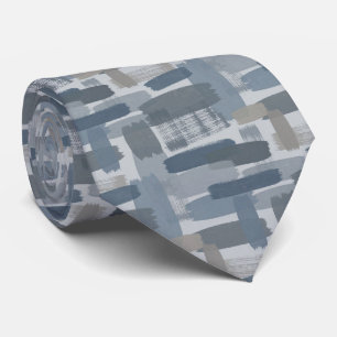 Grey Slate Blue Abstract Brush Strokes Ocean Colou Tie