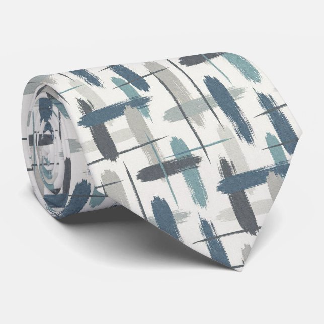 Grey Slate Blue Abstract Brush Strokes Ocean Colou Tie (Rolled)