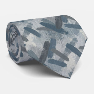 Grey Slate Blue Abstract Brush Strokes Ocean Colou Tie