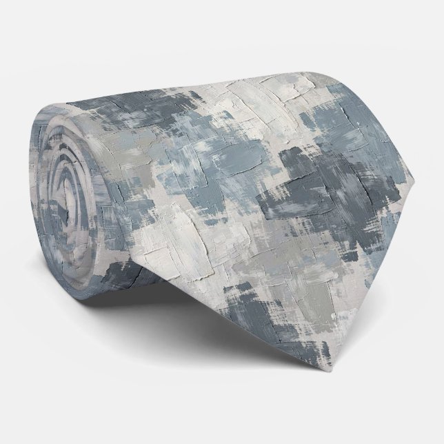Grey Slate Blue Abstract Brush Strokes Tie (Rolled)
