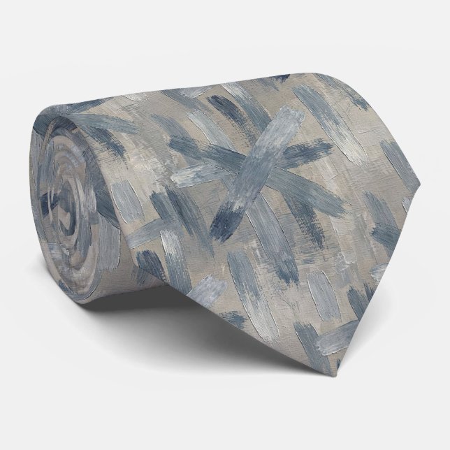 Grey Slate Blue Abstract Brush Strokes Tie (Rolled)