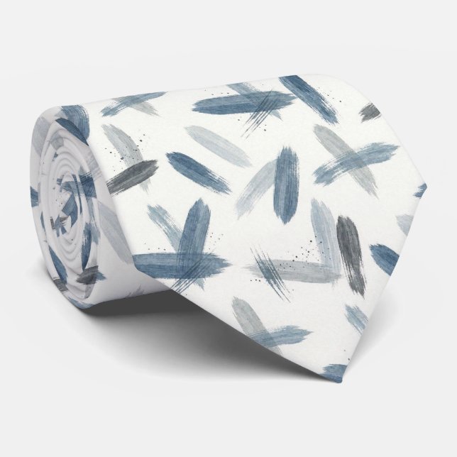 Grey Slate Blue Abstract Brush Strokes Tie (Rolled)
