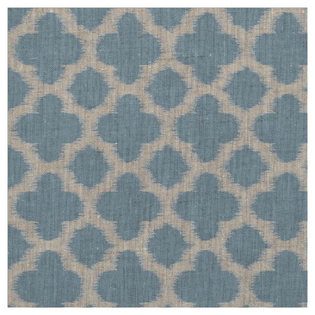 Grey Slate Blue Ikat Quatrefoil Pattern Fabric (Swatch)