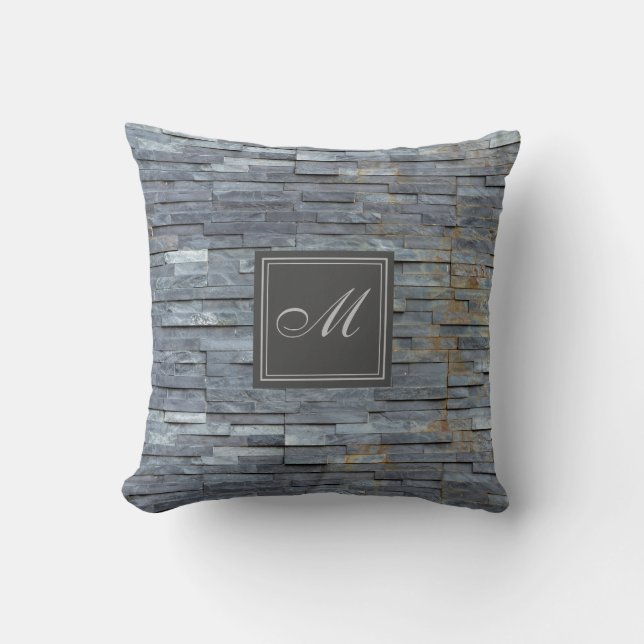 Grey Slate Monogram Cushion (Front)