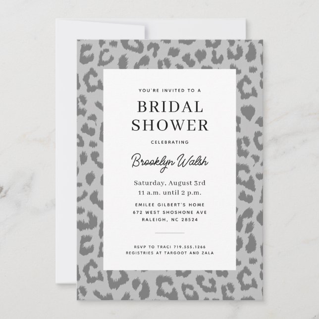Grey Sleek Animal Print Bridal Shower Invitation (Front)