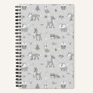 Grey Sleepy Woodland Critters Gender Neutral Notebook