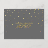 Grey & Small Gold Confetti RSVP Wedding Postcard
