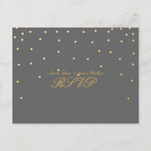 Grey & Small Gold Confetti RSVP Wedding Postcard