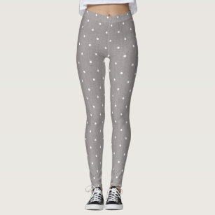Grey & Small White Polka Dots Chic Lounge or Gym Leggings