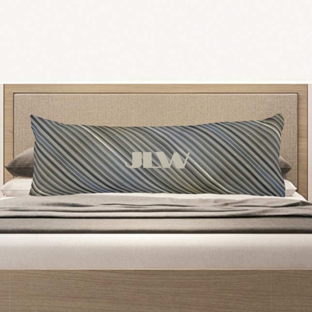 Grey Smokey Monochromatic Stripes Monogrammed Body Cushion (Creator Uploaded)