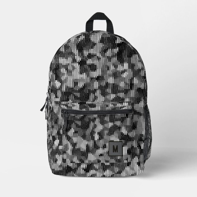 Grey snake digital camo futuristic  printed backpack (Front)