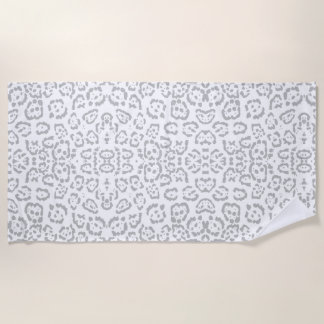 Grey Snow Leopard Cat Animal Print Beach Towel