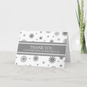 Grey Snow Winter Baby Shower Thank You Card