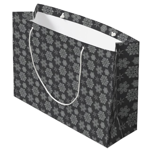 Grey Snowflake Christmas Designs Gift Bag (Back Angled)