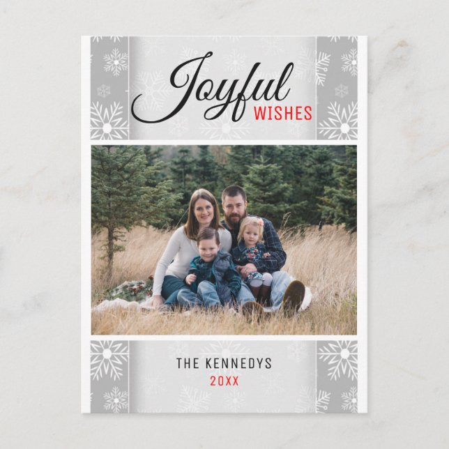 Grey Snowflake Christmas  Photo Holiday Invitation Postcard (Front)
