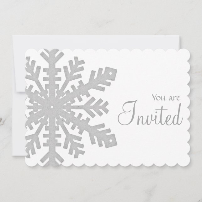 Grey Snowflake Winter Dinner Party Invitation 1 (Front)