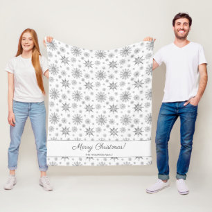 Grey Snowflakes And Custom Family Name Christmas Fleece Blanket