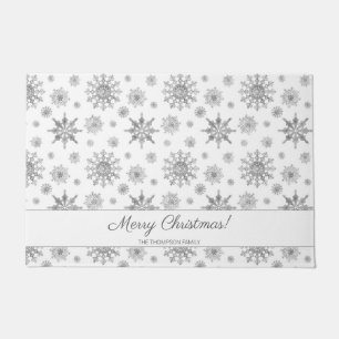 Grey Snowflakes And Custom Family Name Doormat