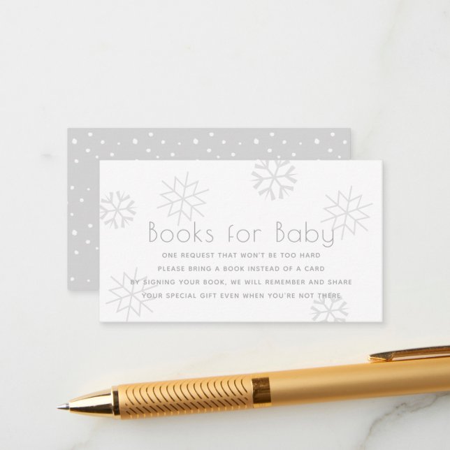 Grey Snowflakes Baby Shower Books for Baby Enclosure Card (Front/Back In Situ)