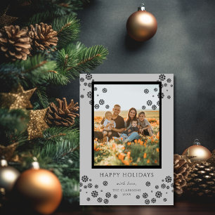 Grey Snowflakes Photo Happy Holiday Card