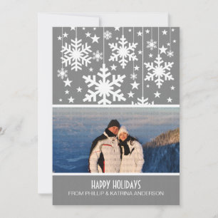 Grey Snowflakes Stars Holiday Photo Flat Card