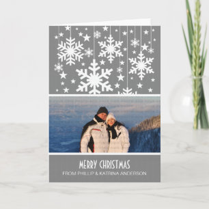 Grey Snowflakes Stars Photo Greeting Card