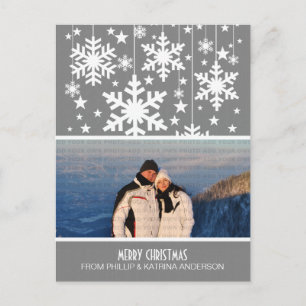 Grey Snowflakes Stars Photo Postcard