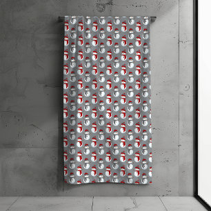 Grey Snowman Burgundy Christmas Bath Towel Set