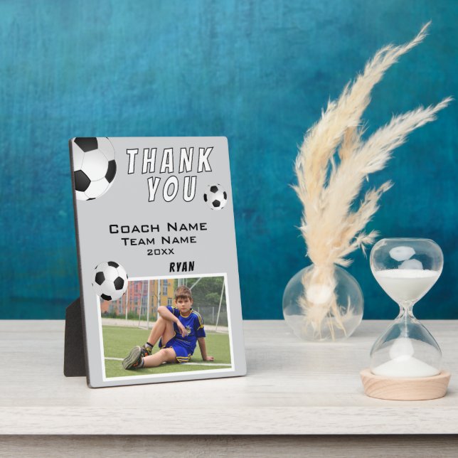 Grey Soccer Football Ball Sports Coach Thank you Plaque (Side)