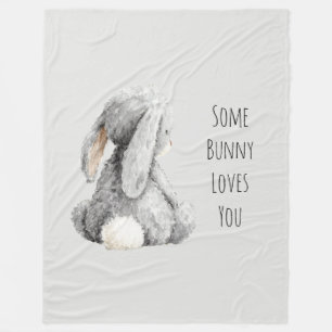 Grey Some Bunny Loves You Fleece Blanket